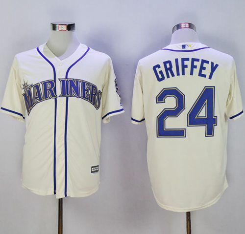 Mariners #24 Ken Griffey Cream New Cool Base2016 Hall Of Fame Patch Stitched MLB Jersey